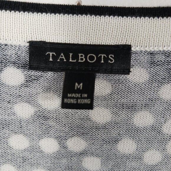 Talbots Medium Cardigan Sweater, Black/White Polka Dot, 3/4 Sleeve, Light Weight - Picture 2 of 16